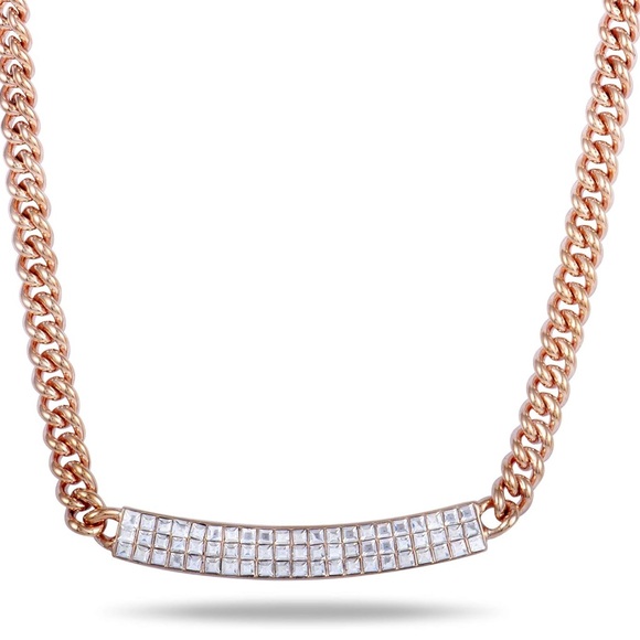 Authentic Swarovski Chunky Chain Clear Crystals Bar Necklace Rose Gold
